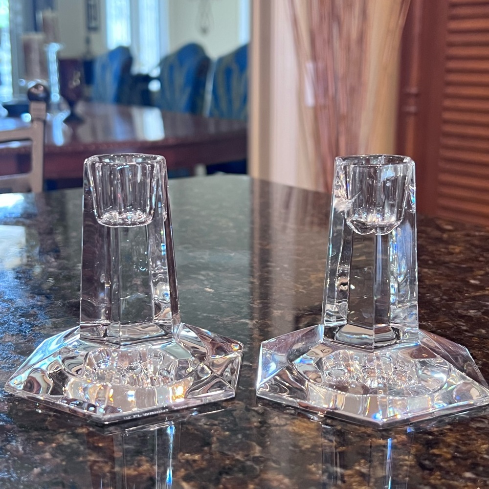 Vintage Tiffany & Co Frank Lloyd Wright Foundation 1986 Crystal Candlesticks